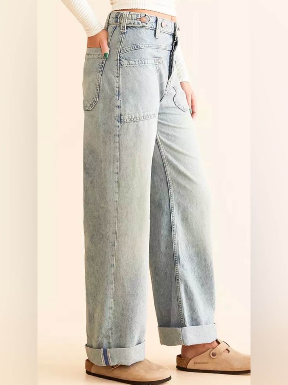 Free People We The Free Palmer Cuffed Jeans. NWT. La La land - Picture 2 of 5